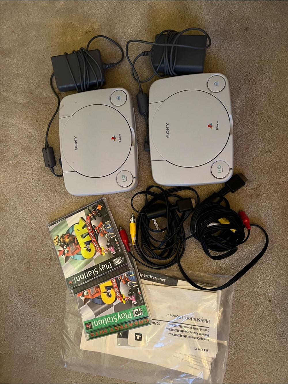 Sony PSone Slim Console Bundle Set x2 Crash Team Racing & Crash Bandicoot 3